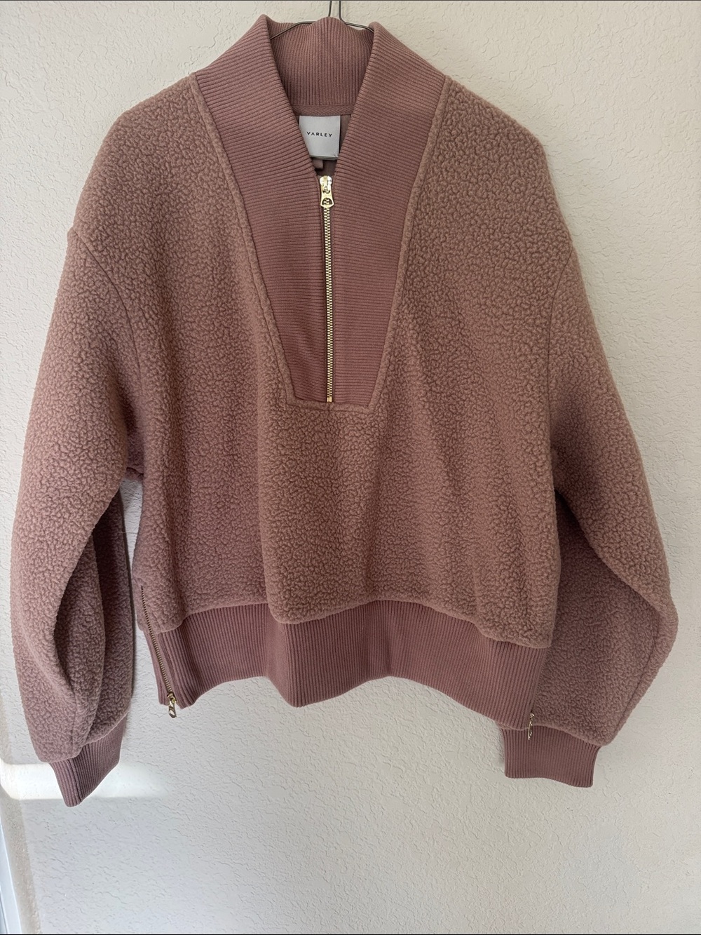 Varley Mauve Zip-Neck Sherpa Pullover